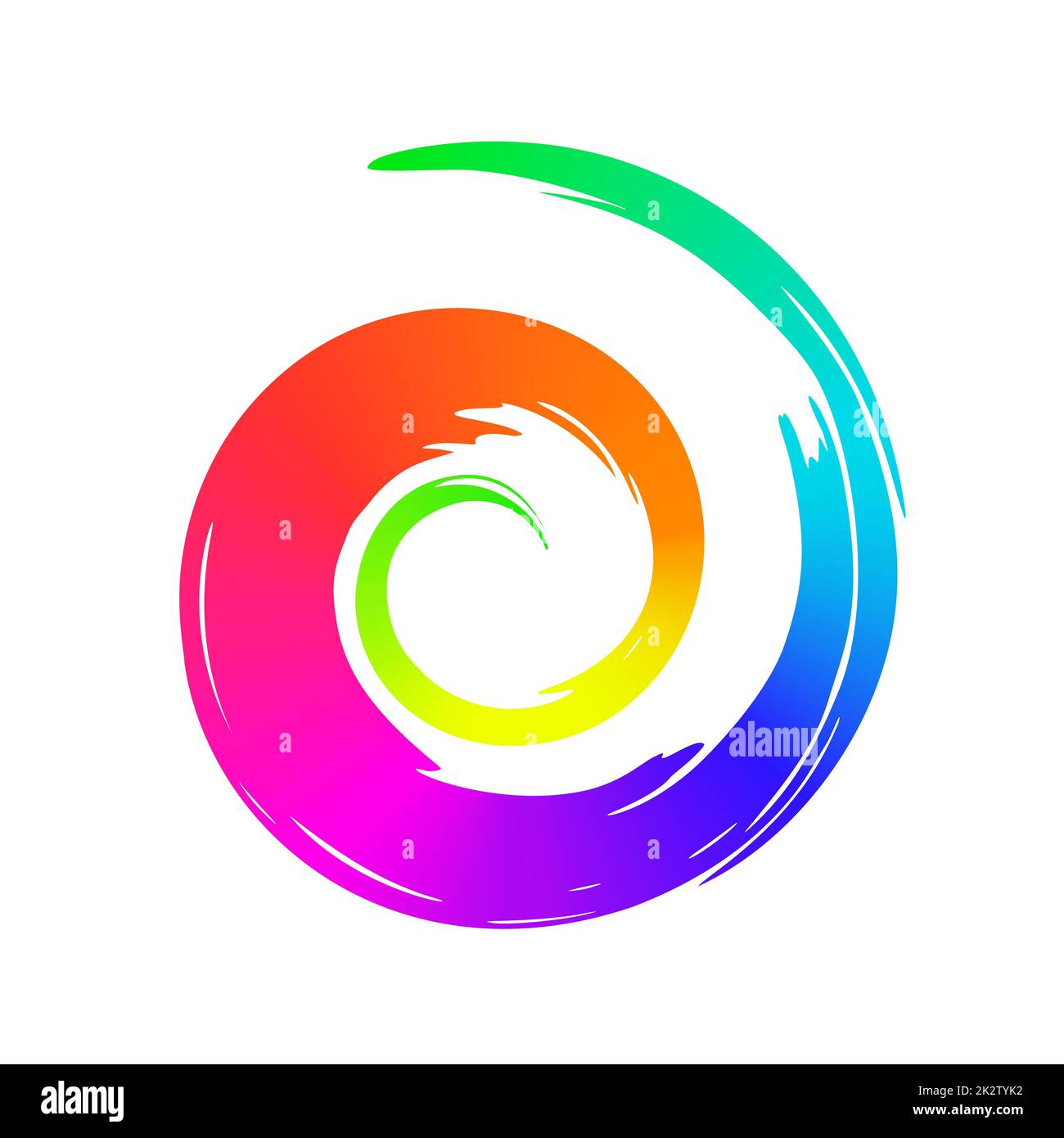 Handgemaltes Wirbelsymbol in Regenbogen isoliert auf weißem Hintergrund Stockfoto