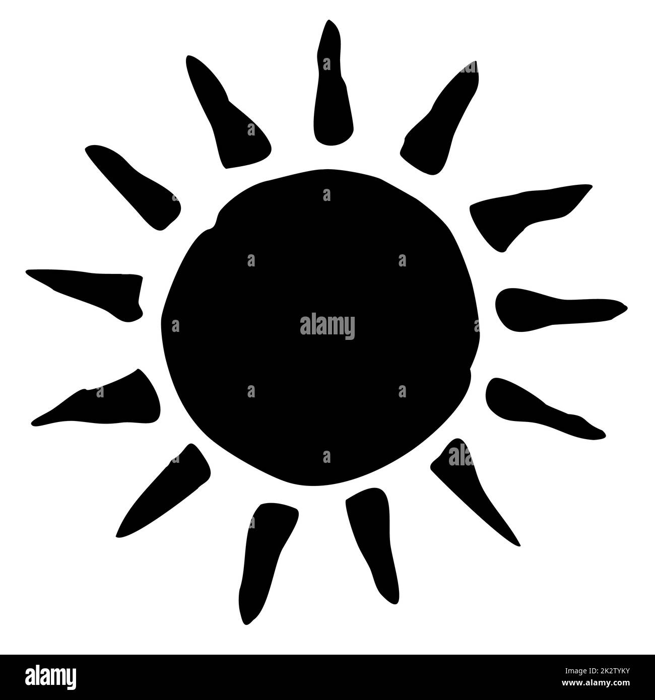 Hand gezeichnet Sonne gemalt mit Tintenpinsel Stockfoto