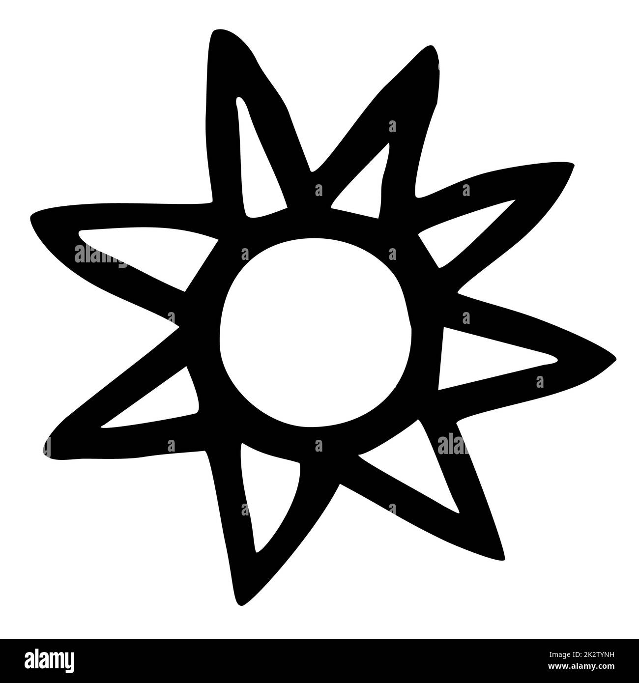 Hand gezeichnet Sonne gemalt mit Tintenpinsel Stockfoto