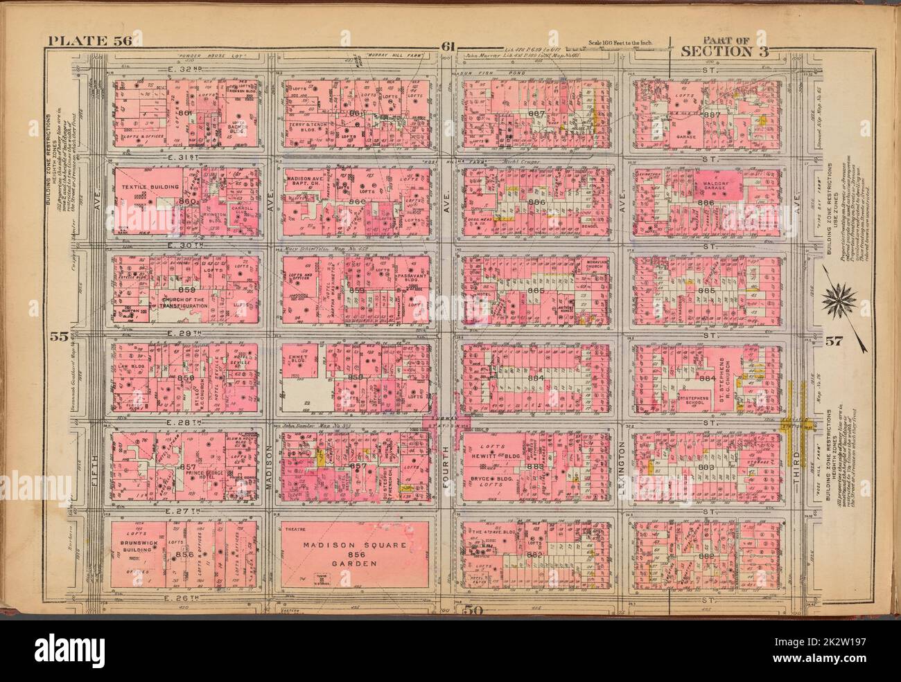 Kartografisch, Karten. 1921 - 1923. Lionel Pincus und Princess Firyal Map Division. Immobilien , New York (Bundesstaat) , New York, Manhattan (New York, N.Y.) Tafel 56: Begrenzt durch E. 32. Street, Third Avenue, E. 26. Street und Fifth Avenue Stockfoto