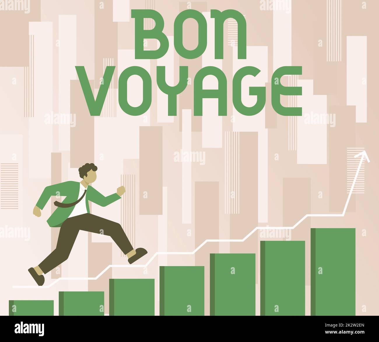 Konzeptionelle Beschriftung Bon Voyage. Geschäftsübersicht Ich habe jemandem gute Wünsche über die Reise ausgesandt Gentleman in Suit Klettern Staris Laufen vorwärts Erfolg Ziele erreichen. Stockfoto