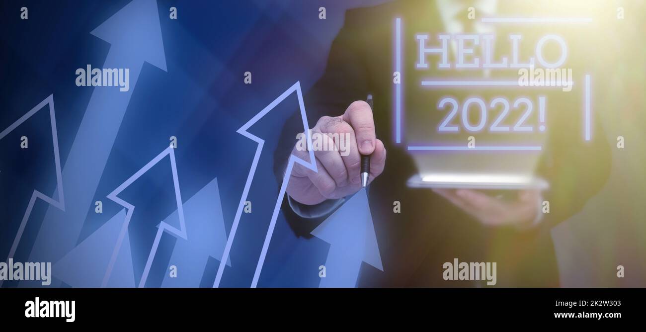 Textschild mit Hallo 2022. Business Showcase hofft auf eine große Zukunft für das kommende neue Jahr -49004 Stockfoto