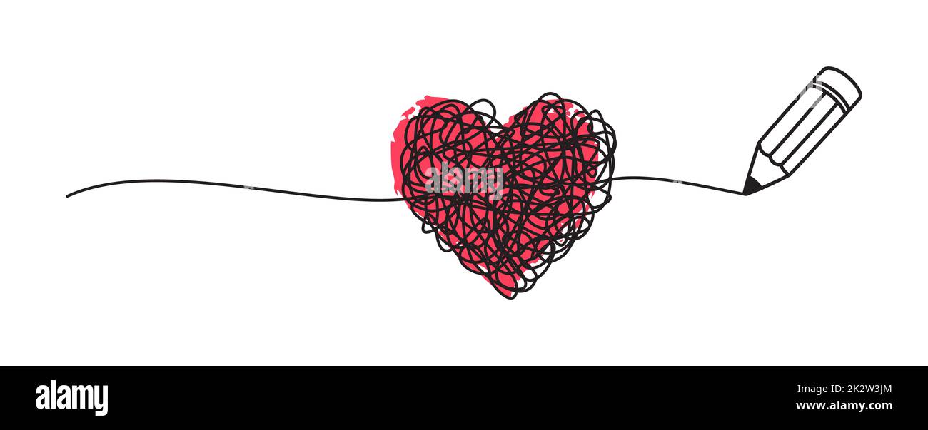 Verworrenes grungiges Herz mit einem Bleistiftkonzept gezeichnet Stockfoto