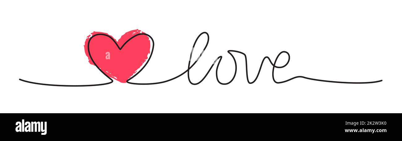 Doodle Heart und Word LOVE Handgeschriebenes Kritzelchen Stockfoto
