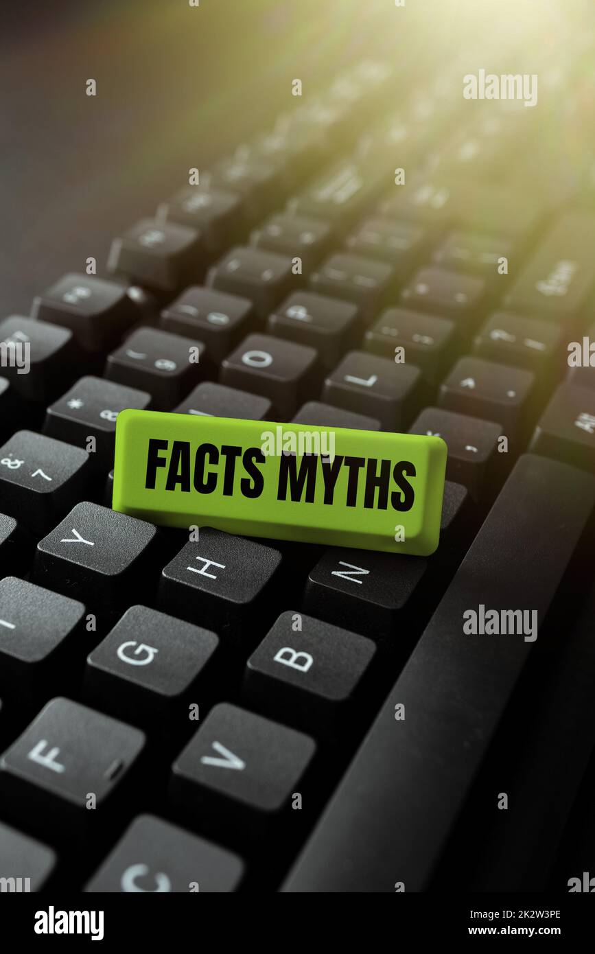 Konzeptionelle Bildunterschrift Fakten Mythen. Internet-Konzept Arbeit basiert auf Phantasie und nicht auf realen Unterschied -47148 Stockfoto