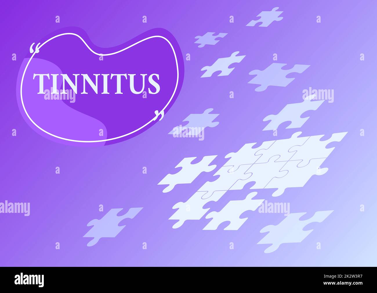 Begrifflicher Titel Tinnitus. Geschäftsidee Ein Klingeln oder Musik und ein ähnliches Gefühl von Geräuschen in den Ohren Puzzleteile, die zusammen die Realisierung neuer Ideen symbolisieren. Stockfoto