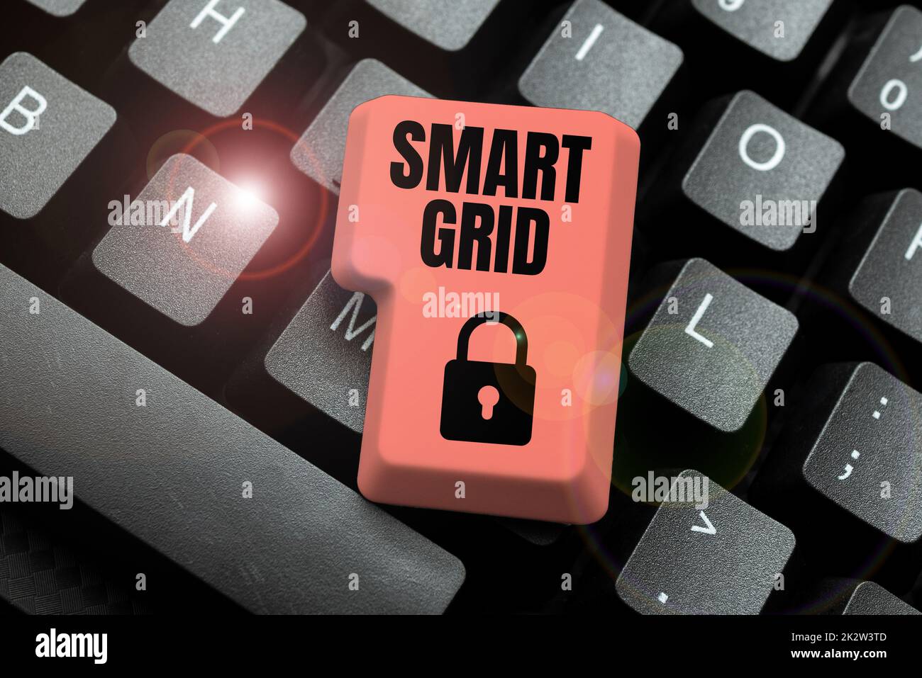 Schild mit Smart Grid-Anzeige. Wort für umfasst Betriebs- und Energiemaßnahmen einschließlich Zähler -48553 Stockfoto