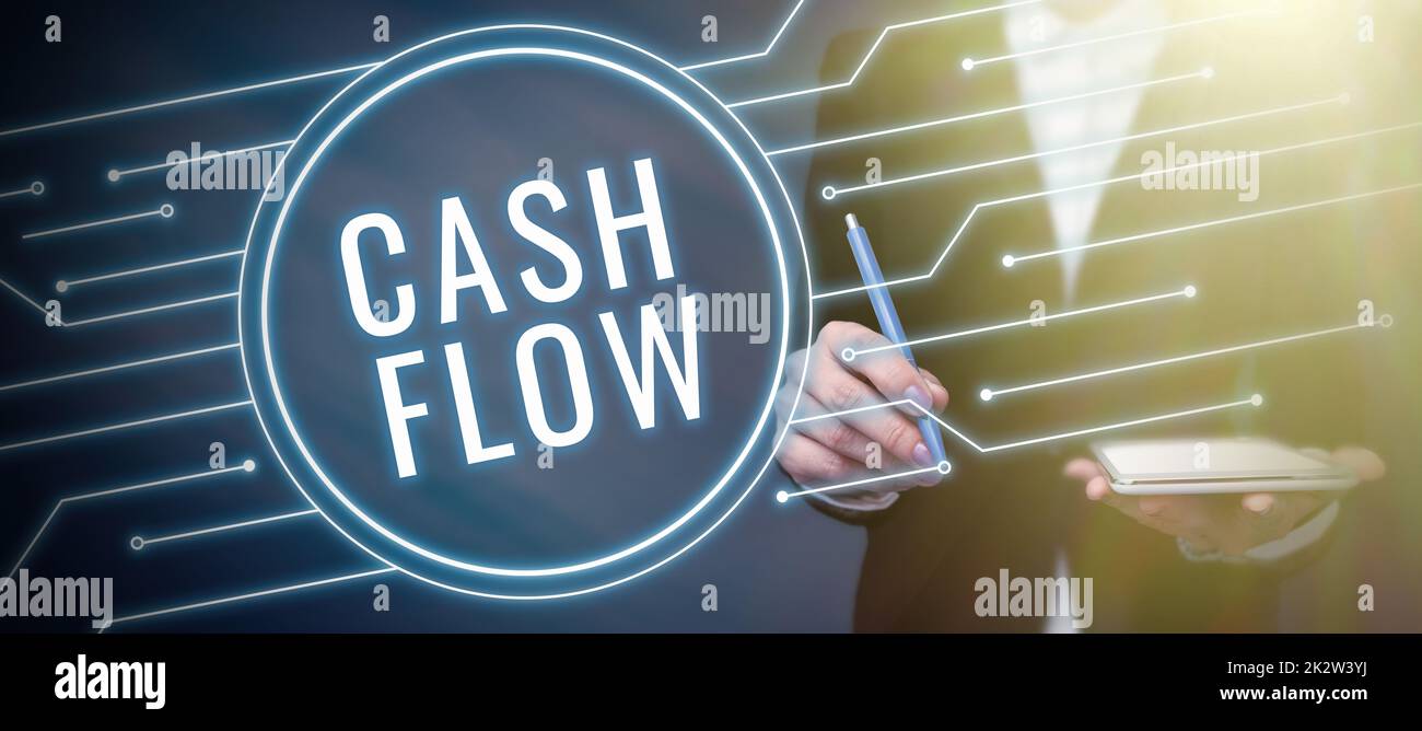 Schreiben mit Anzeige des Textes Cash Flow. Geschäftsidee Bewegung des Geldes in und aus, die die Liquidität beeinflusst -47832 Stockfoto