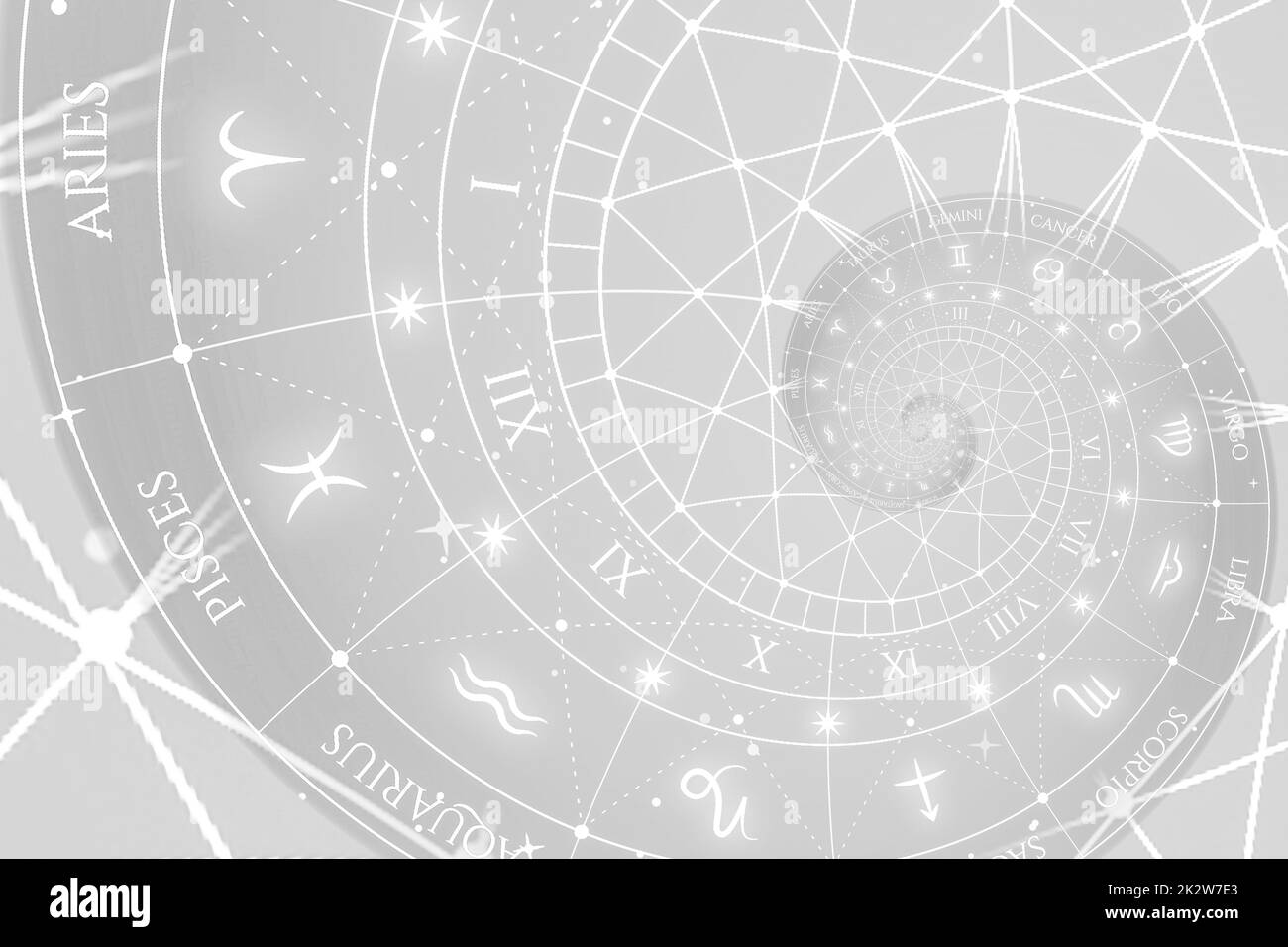 Astrologischer Hintergrund mit Sternzeichen und Symbol. Stockfoto
