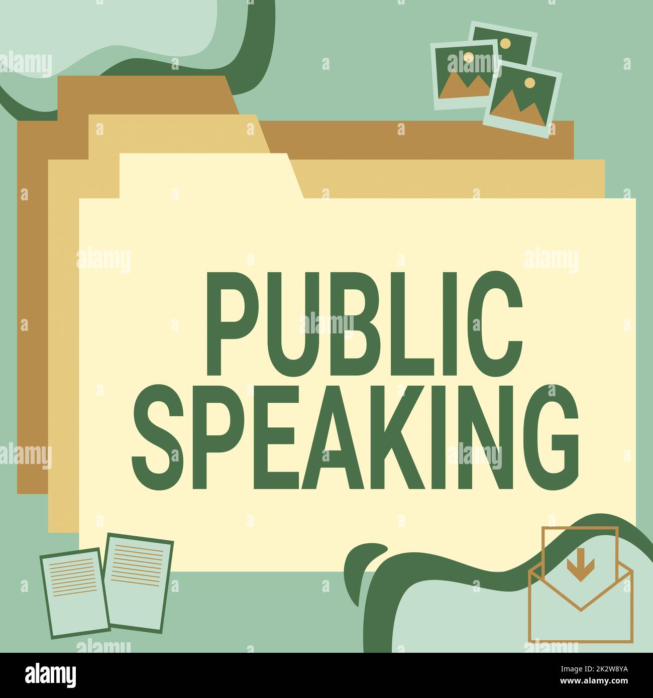 Handgeschriebenes Schild "Public Speaking". Geschäftsideen-Vorträge zeigen die Phase in der Fachkonferenz Präsentation Desktop-Ordner im Webbrowser mit aktuellen Technologien. Stockfoto