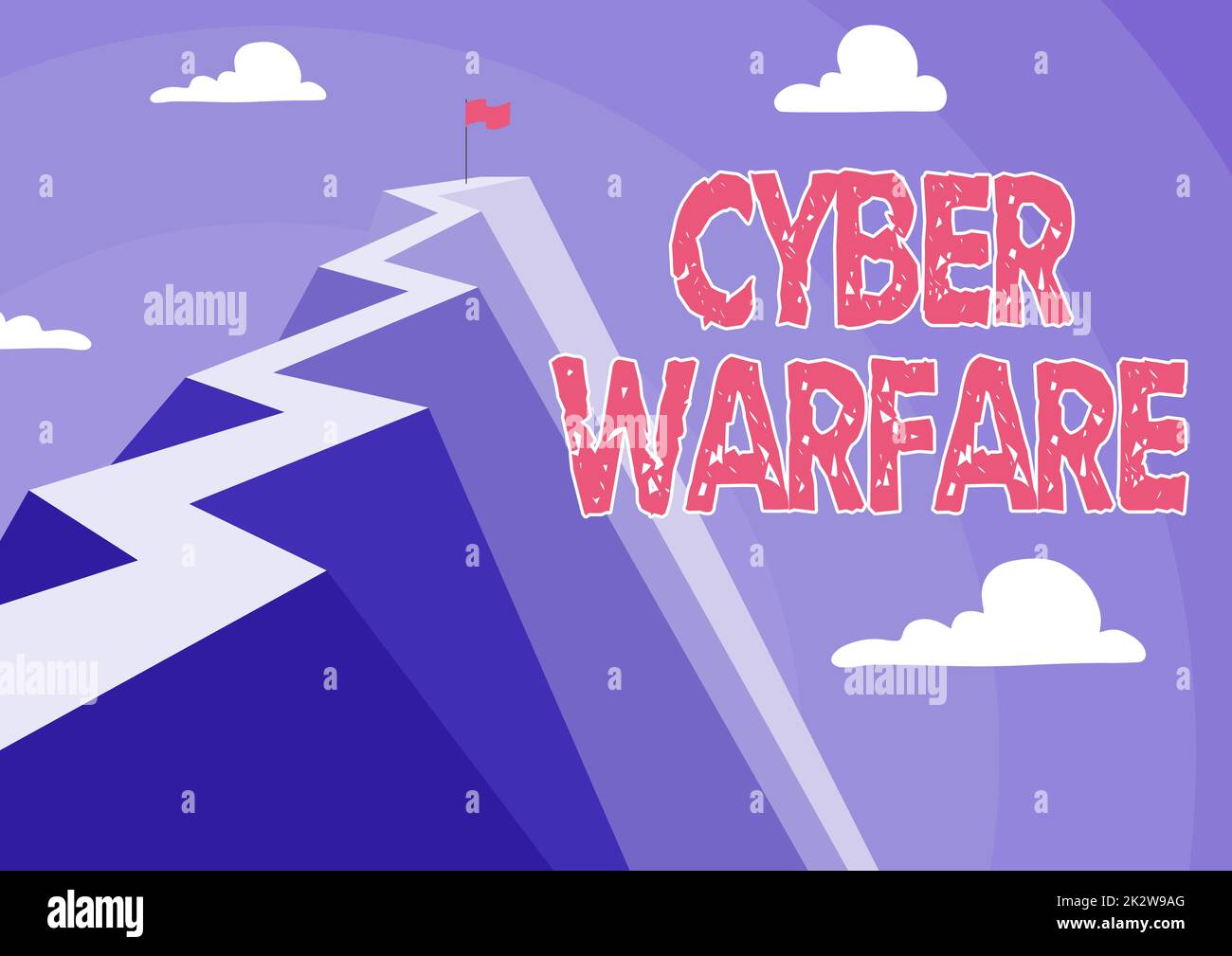 Konzeptionelle Darstellung Cyber Warfare. Konzept bedeutet Virtual war Hackers System greift Digital Thief Stalker Mountain an und zeigt einen hohen Weg, der das Erreichen von Zielen symbolisiert. Stockfoto