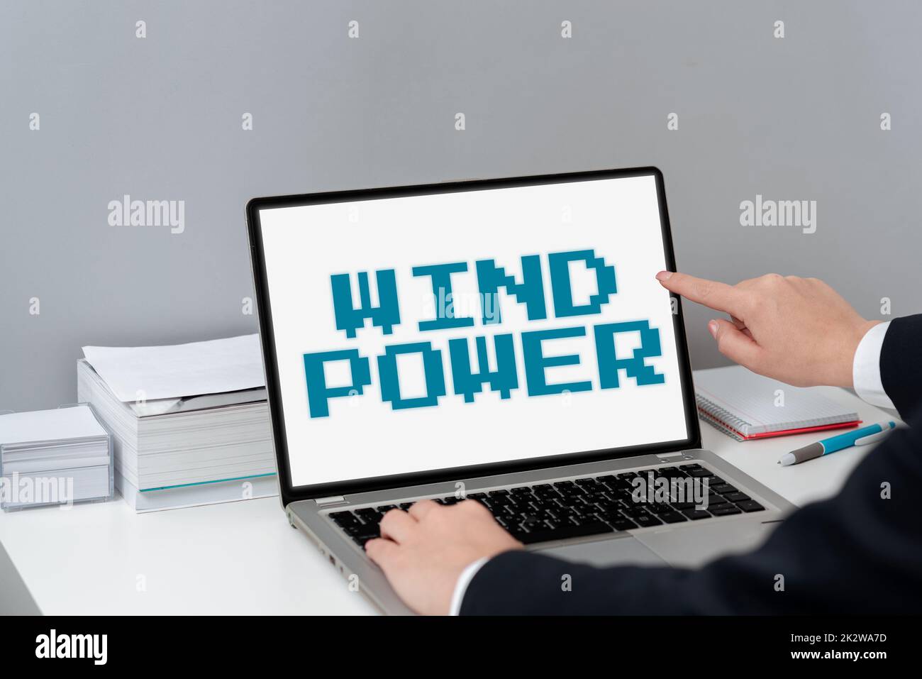 Konzeptionelle Darstellung Windkraft. Konzept, das den Einsatz von Luftstrom zur mechanischen Leistung zum Drehen von Generatoren -47545 bedeutet Stockfoto