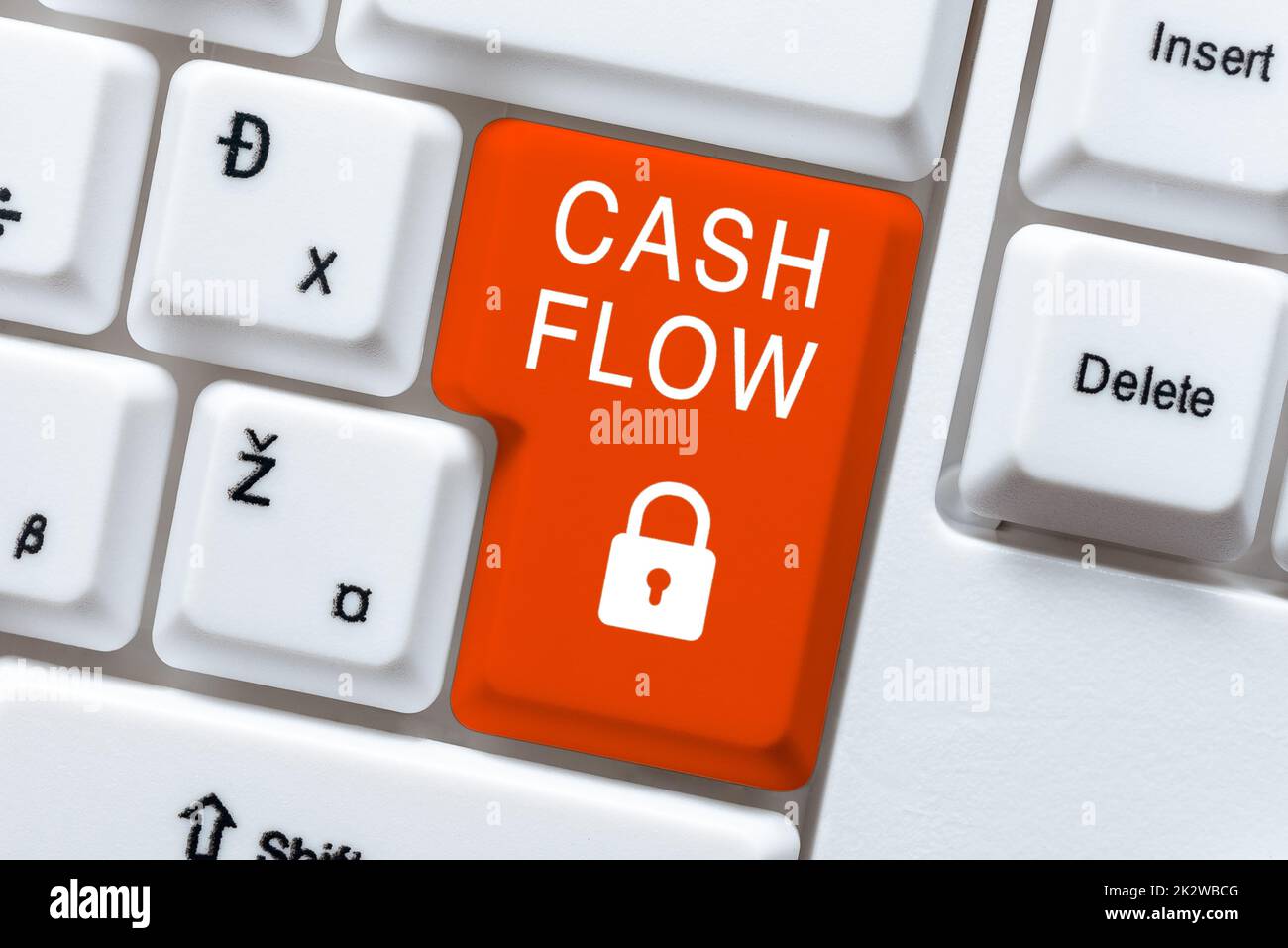 Konzeptionelle Darstellung des Cash Flows. Internet-Konzept Bewegung des Geldes in und aus, die die Liquidität beeinflusst -48807 Stockfoto