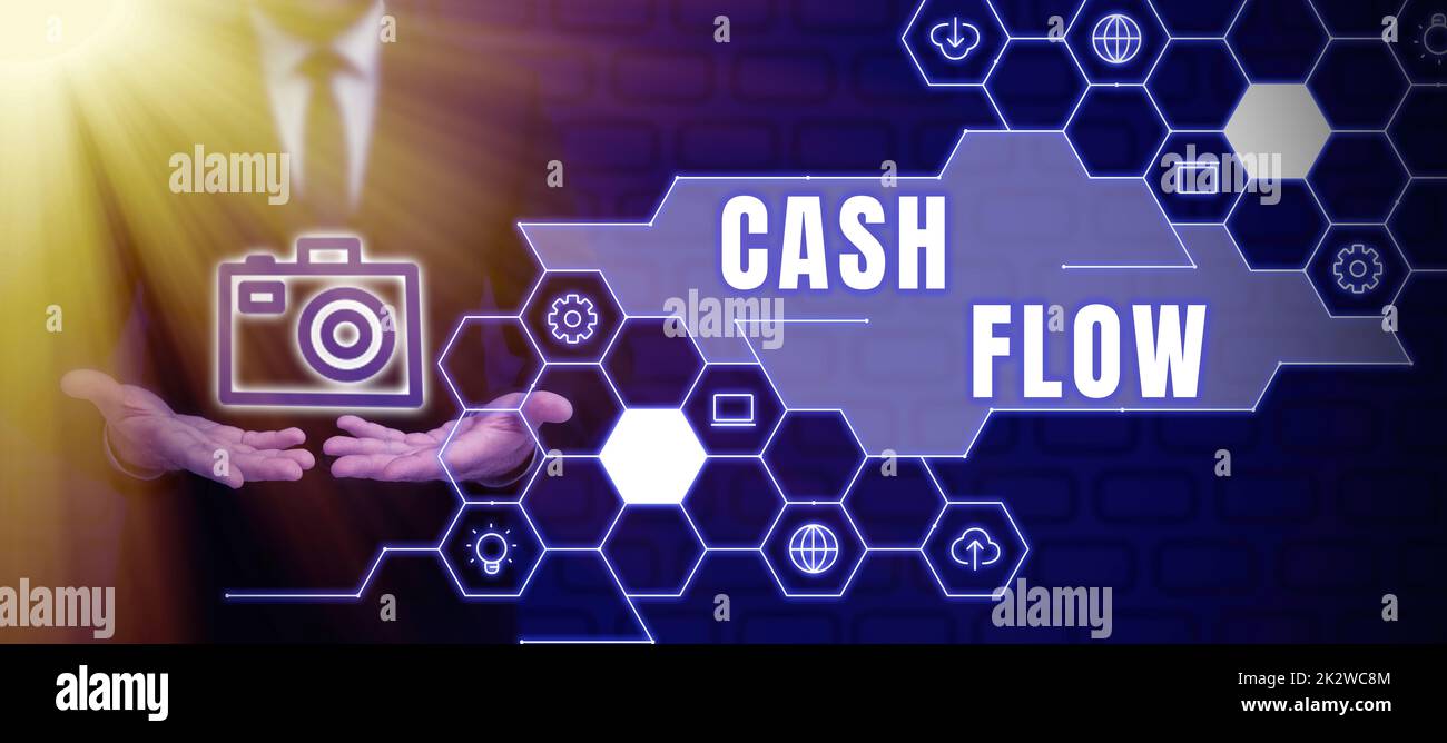 Handschriftschild Cash Flow. Internet-Konzept Bewegung des Geldes in und aus, die die Liquidität beeinflusst -47942 Stockfoto