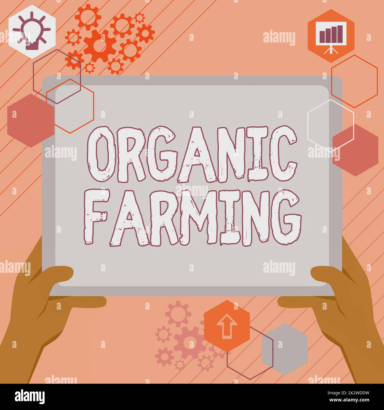 Schild mit der Aufschrift „Bio Farming“. Geschäftsansatz ein integriertes Landwirtschaftssystem, das Nachhaltigkeit anstrebt, nutzt Big Tablet Suchpläne für neue, faszinierende Ideen Stockfoto