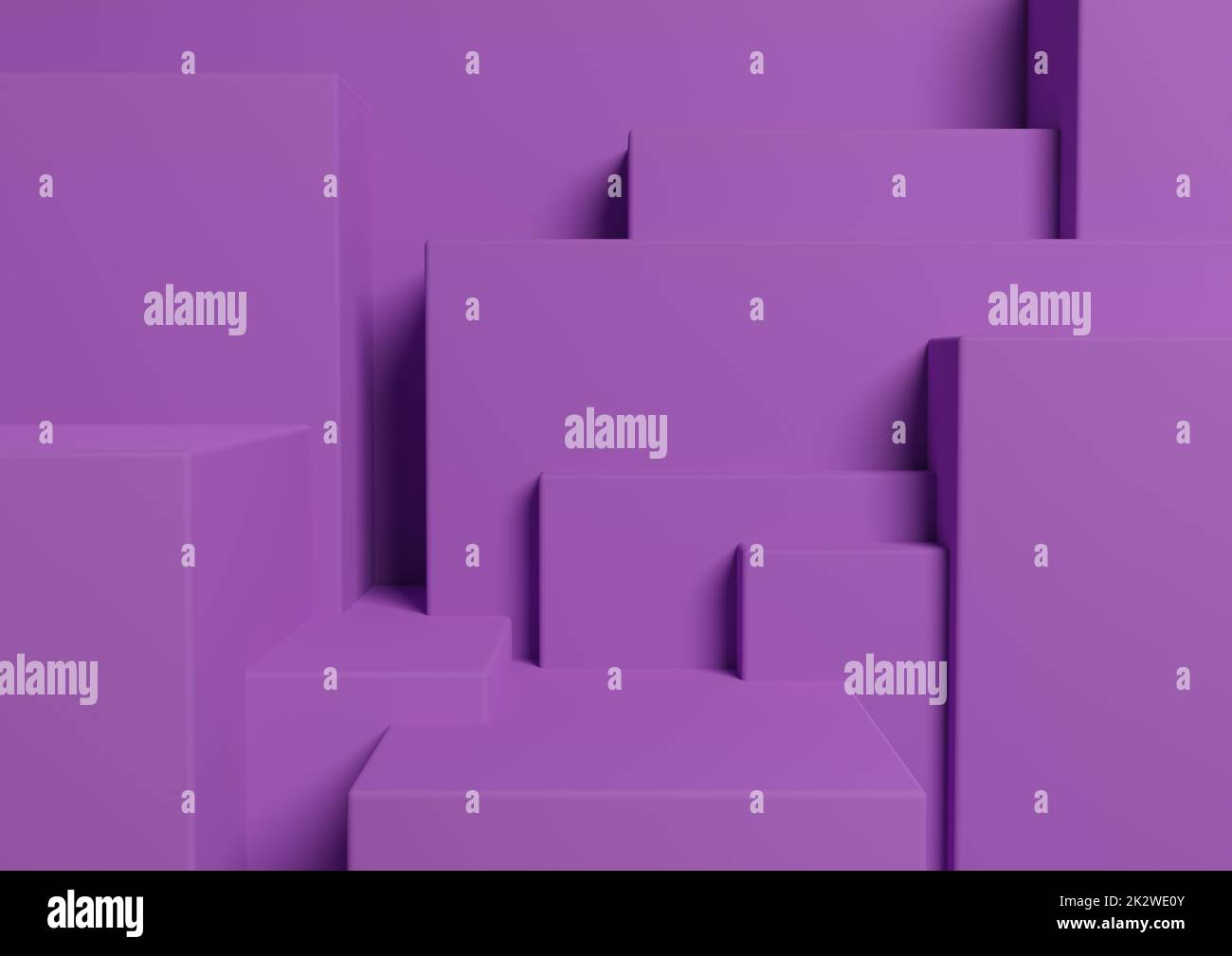 Podium oder Ständer mit hellem Lila und Violett für die 3D-Wiedergabe einfacher, minimaler, abstrakter, asymmetrischer Hintergrund oder Hintergrund für Produktfotos oder die Silhouette der Stadt Stockfoto