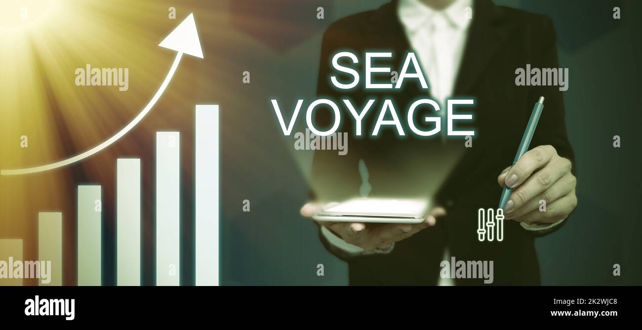 Konzeptionelle Darstellung Sea Voyage. Konzeptfotos auf dem Boot durch Ozeane, normalerweise für Küstenländer Hände schütteln Unterzeichnung Vertrag Entsperren neuer futuristischer Technologien. Stockfoto