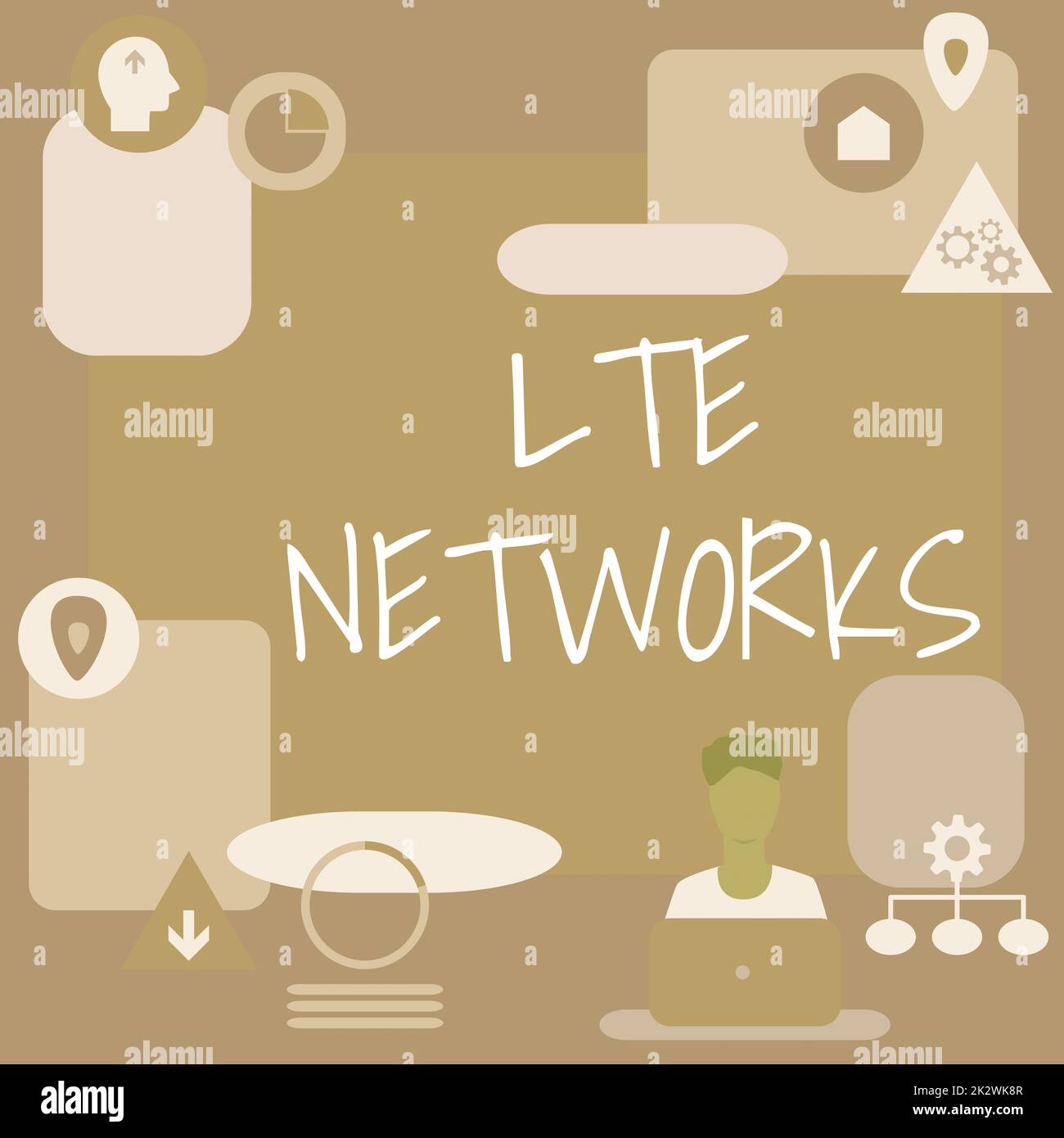 Konzeptionelle Anzeige von LTE-Netzwerken. Internetkonzept schnellste Netzwerkverbindung für drahtlose Kommunikation Mann sitzt am Schreibtisch und präsentiert neue Technologien. Stockfoto