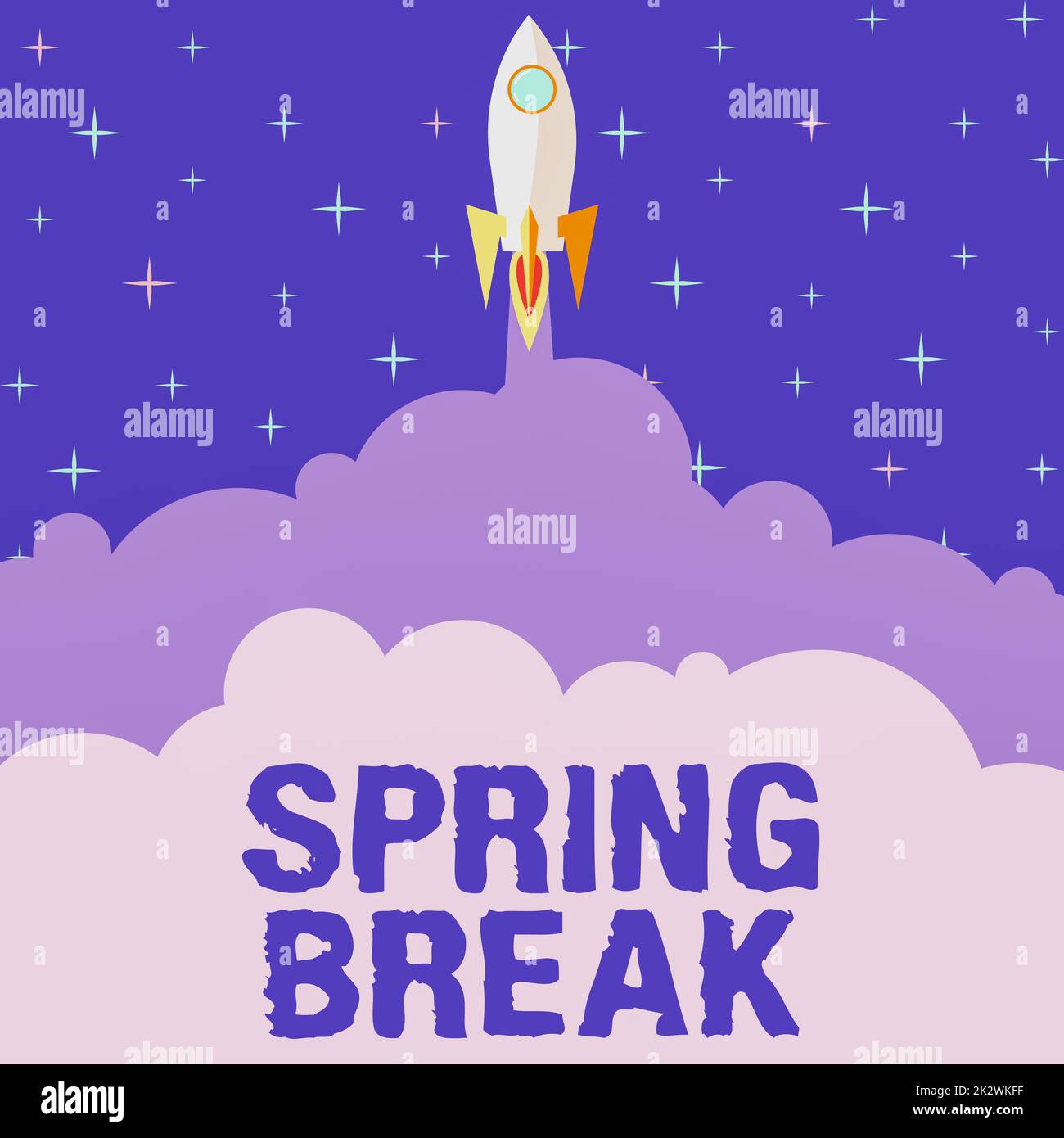 Text mit Inspiration Spring Break. Business Showcase Urlaubszeit in der Schule und an Universitäten während der Frühjahrsrackeschifffahrt "Fast Straight Up to the Outer Space". Stockfoto