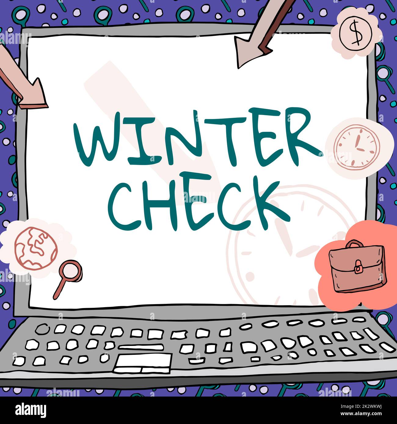 Konzeptionelle Beschriftung Winter Check. Word for Coldest Season Maintenance Preparedness Schneeschaufel Hiemal Poster mit Geldsymbolen, die die Pünktlichkeit der Mitarbeiter anzeigen. Stockfoto