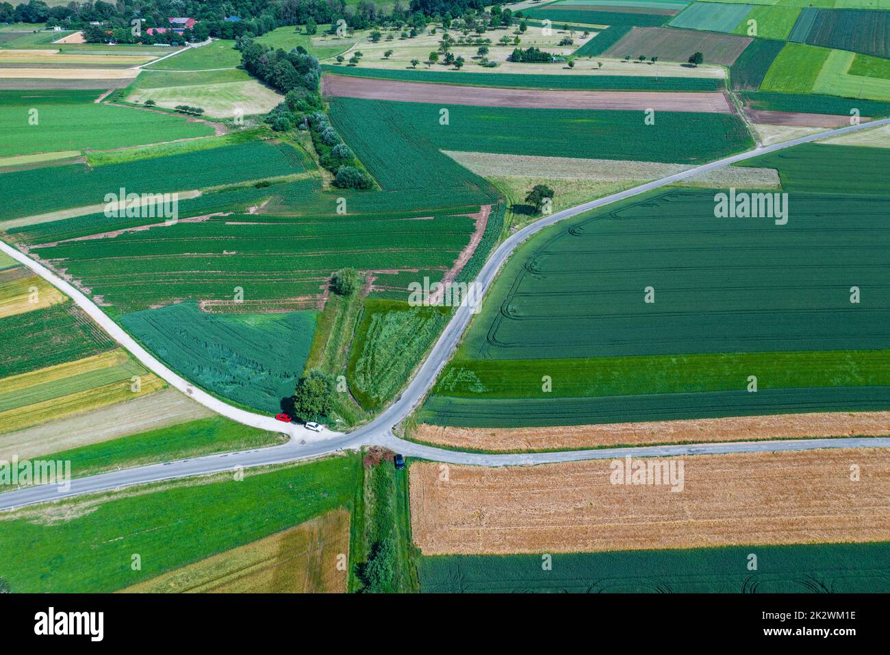 Getreidefelder und Straßen im Sommer Stockfoto