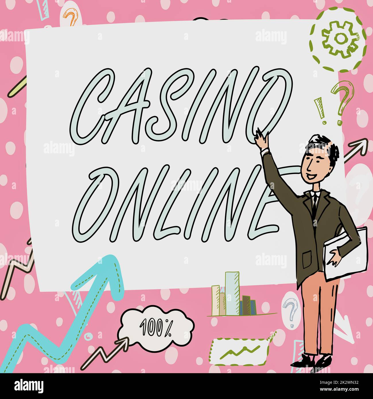 Handschriftlicher Text Casino Online. Konzeptfoto Computer Poker Game Gamble Royal Bet Lotto High Stakes Gentleman zeichnet stehenden Zeigefinger auf leerem Whiteboard. Stockfoto