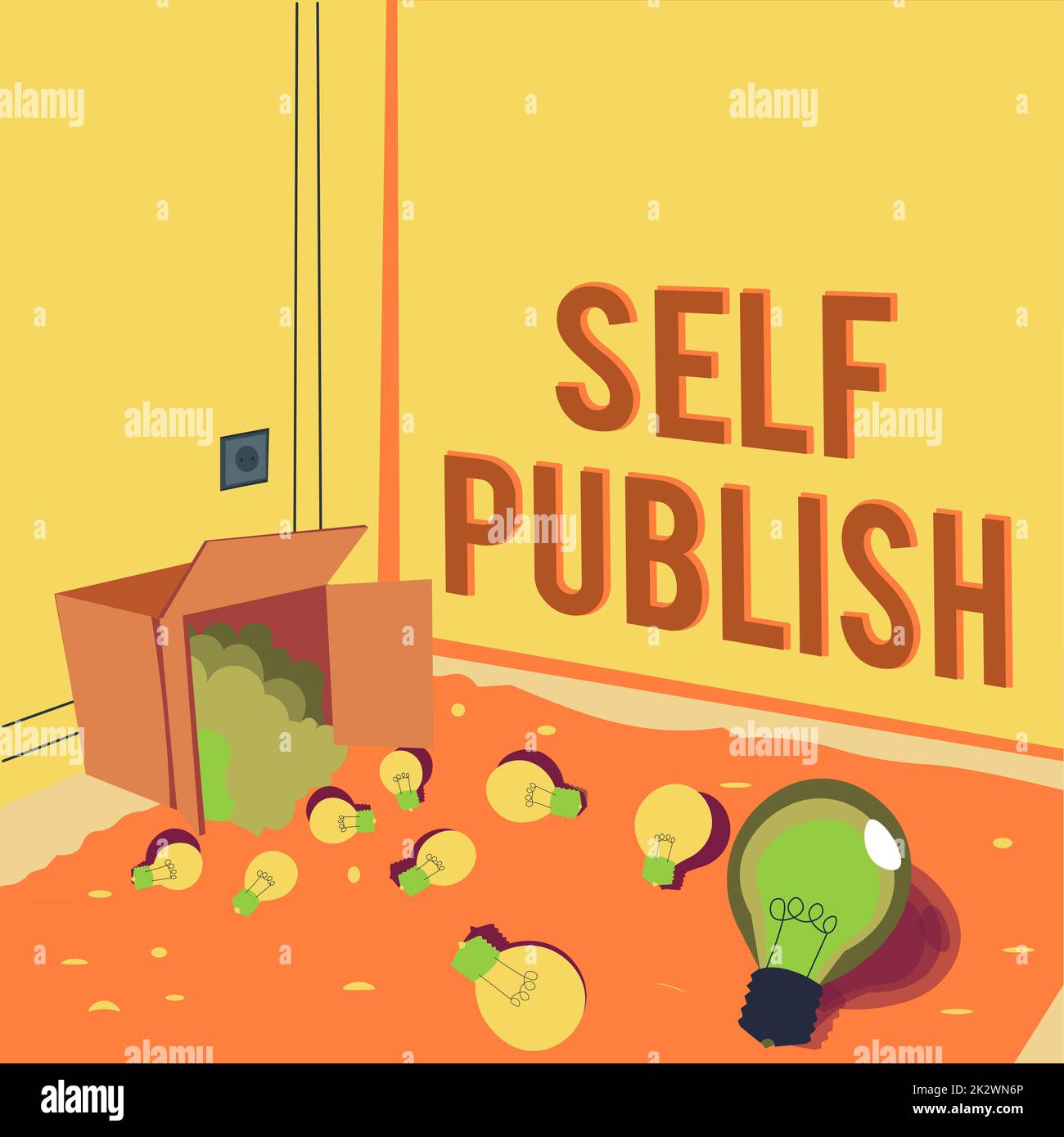 Handschriftlicher Text - Selbstveröffentlichung. Internet-Konzept Veröffentlichte Arbeit unabhängig und auf eigene Kosten Indie-Autor Glühbirnen sprangen aus dem Kasten und symbolisieren innovatives Denken. Stockfoto