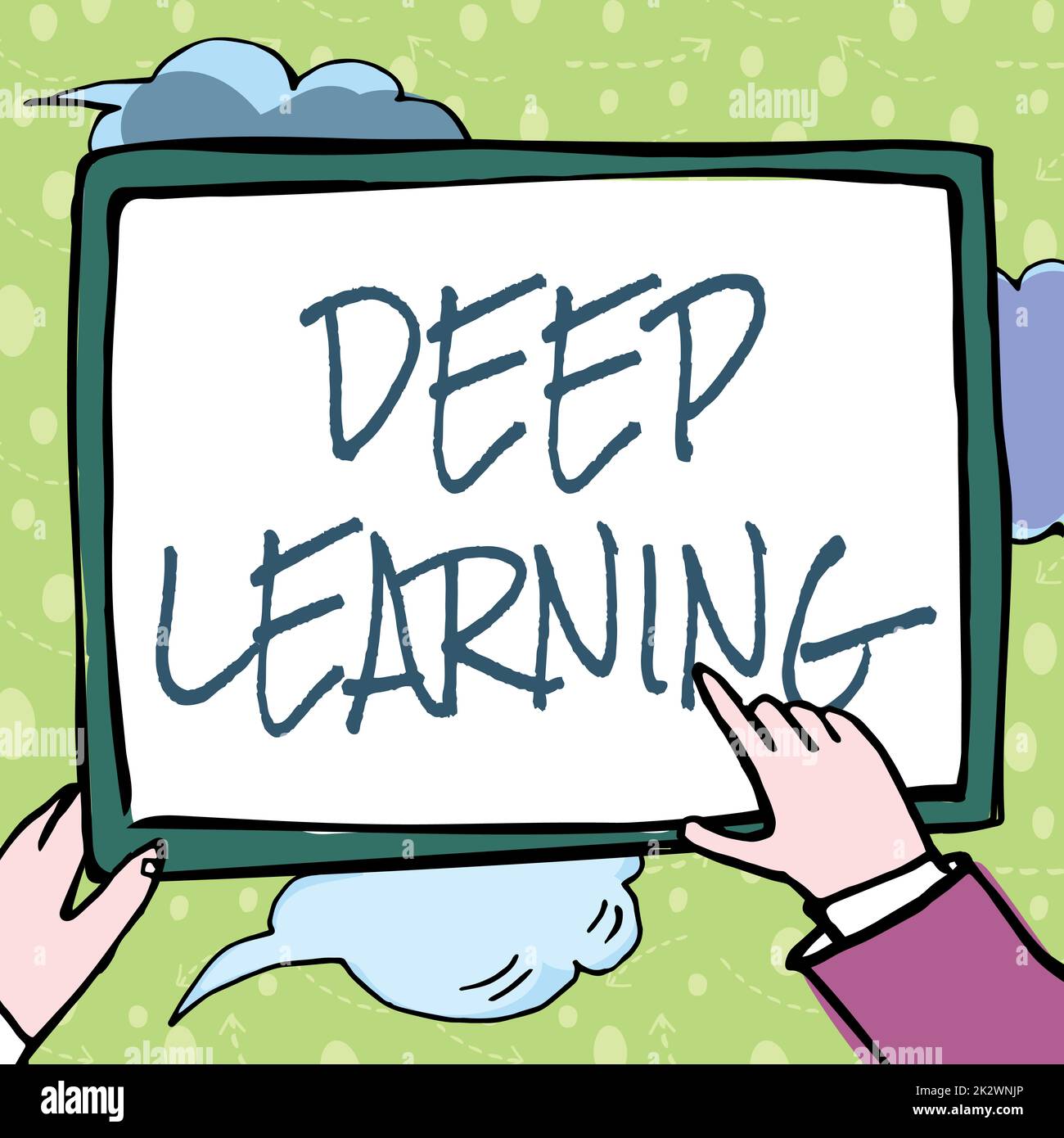 Text mit Inspiration Deep Learning. Unternehmensübersicht hierarchische Abstraktionen Algorithmus für künstliche Intelligenz Hands Holding Paper Showing New Ideas around with Star. Stockfoto