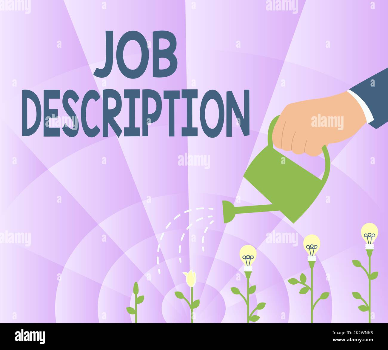 Unterschrift mit Jobbeschreibung. Internet-Konzept Ein Dokument, das die Verantwortlichkeiten einer Position beschreibt, die Wasser hält, Pflanzen bewässert, um neue Projektideen zu entwickeln. Stockfoto