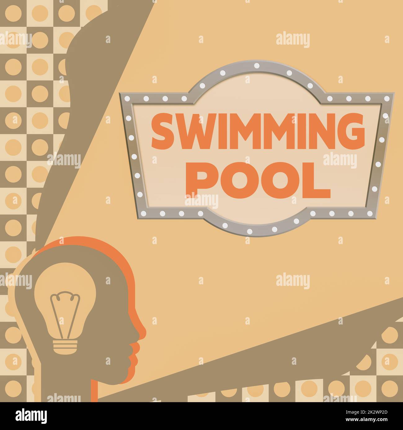 Konzeptionelle Beschriftung Swimming Pool. Geschäftsübersichtsstruktur, die Wasser für Freizeitaktivitäten hält Kopf mit beleuchteter Glühbirne mit Showing-Technologie-Ideen. Stockfoto