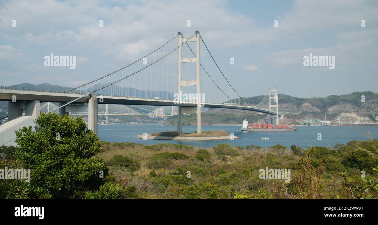 Tsing Ma Hängebrücke in Hong Kong Stockfoto