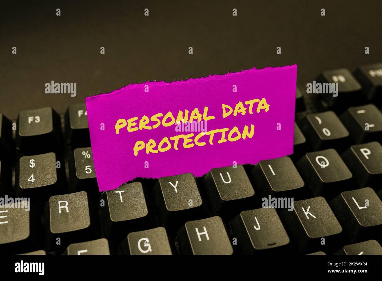 Textzeichen für den Schutz personenbezogener Daten. Word für den Schutz und die Identifizierung personenbezogener Daten für Sicherheitssysteme durch Eingabe von Geschäftsvertrag Brief, Schreibmaschine Neue verbindliche Vereinbarung Stockfoto