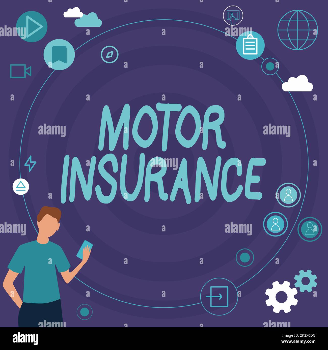 Text zeigt Inspiration Motor Insurance. Word for bietet eine finanzielle Entschädigung für alle Verletzungen Geschäftsmann innovatives Denken führende Ideen für eine stabile Zukunft. Stockfoto