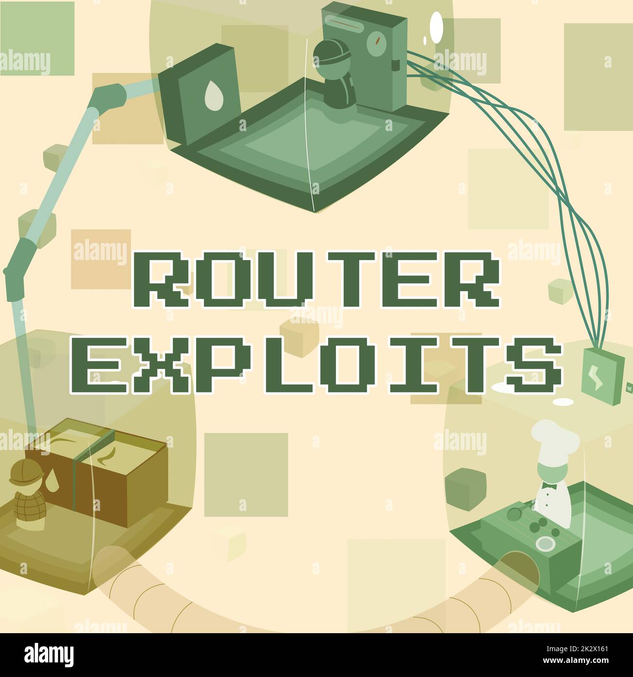 Schild mit der Anzeige von Router-Exploits. Word für nutzt einen Sicherheitsfehler in einer Anwendung, die an Stände angeschlossen ist und die erforderlichen Arbeitsplatzressourcen bereitstellt. Stockfoto
