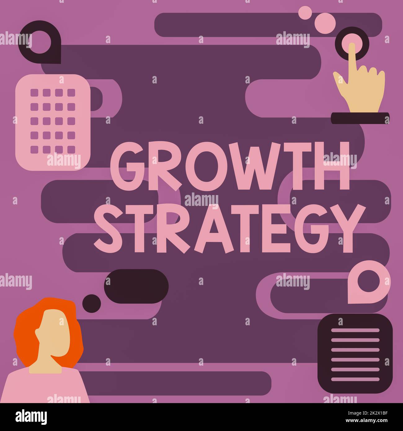 Schild mit Wachstumsstrategie. Business Approach Strategie zur Gewinnung größerer Marktanteile bei kurzfristigen Frauen innovatives Denken und Ideen für eine stabile Zukunft. Stockfoto