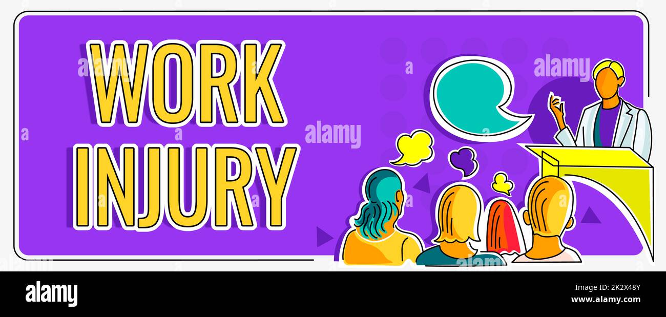 Textunterschrift zur Darstellung des Arbeitsunfalls. Konzeptfoto Unfall in Berufsgefahr unsichere Zustände verletzen Trauma Person hält Präsentation mit den neuesten Projektstrategien. Stockfoto