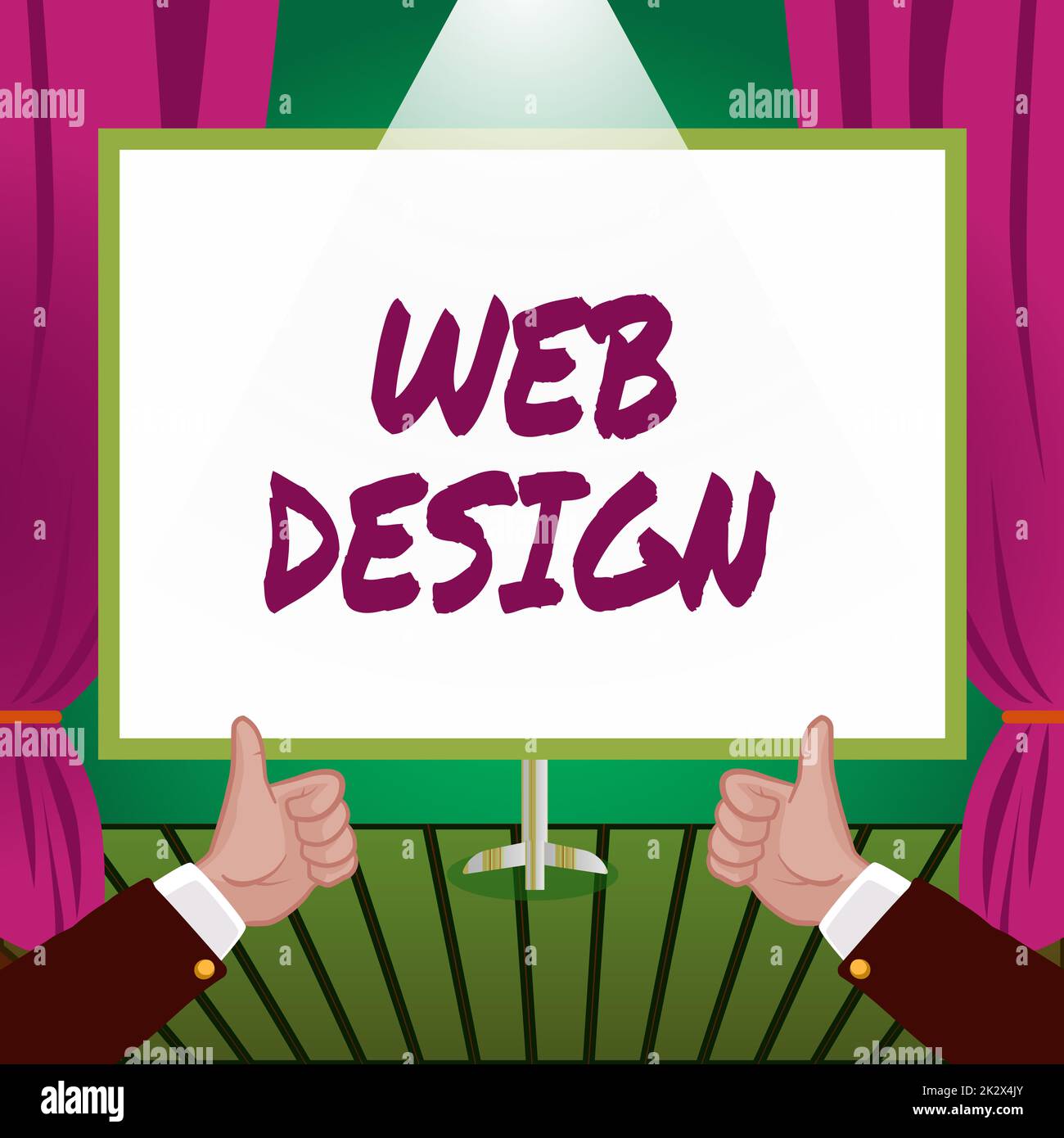 Textzeichen mit Webdesign. Business Showcase Wer ist für die Produktion und Pflege von Websites verantwortlich Hands Thumbs Up Showing New Ideas. Handflächen Mit Notiz Zur Präsentation Von Plänen Stockfoto