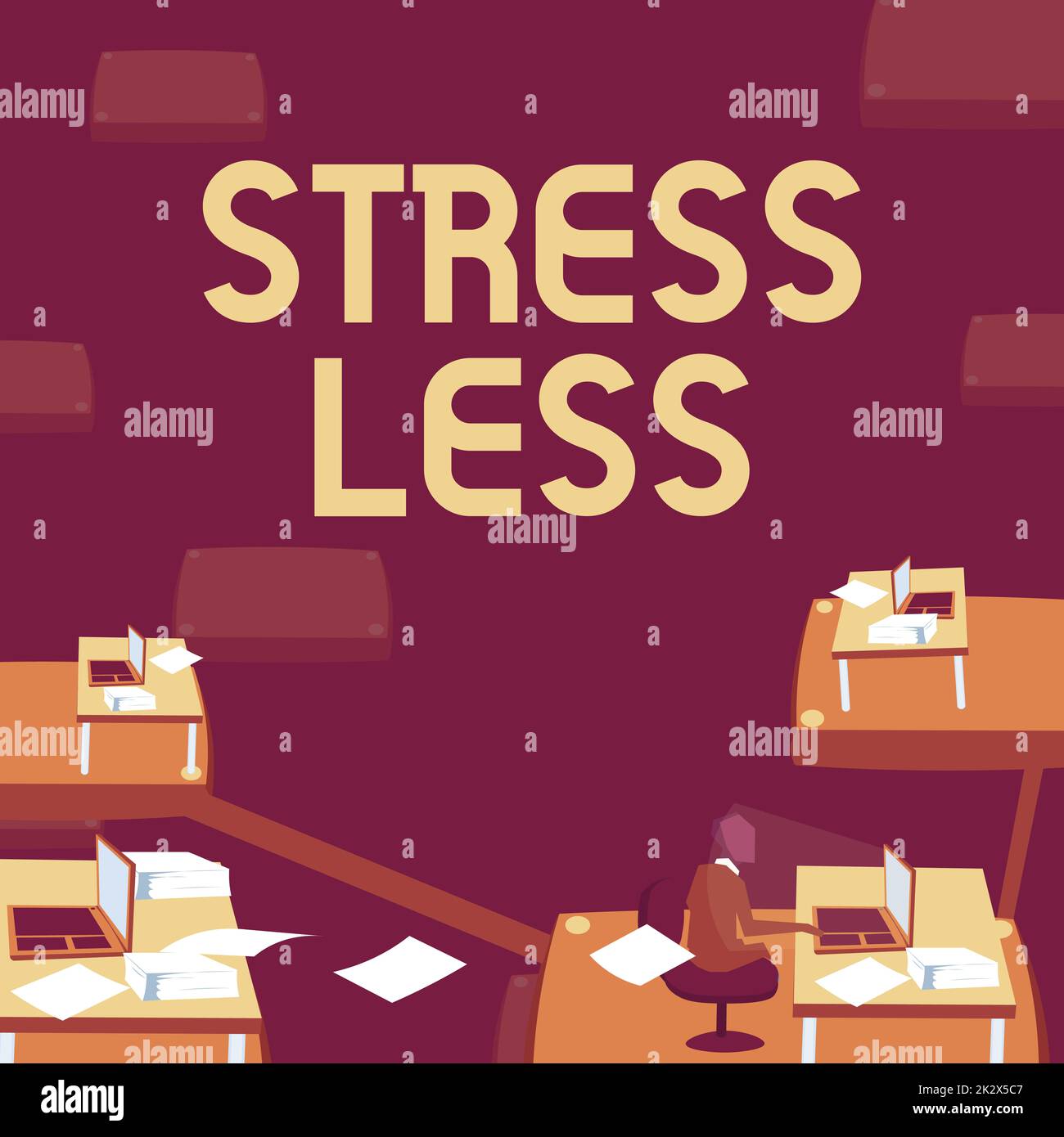 Textanzeige wird beim Schreiben weniger beansprucht. Geschäftsüberblick Halten Sie sich von Problemen fern Gehen Sie hinaus meditieren Sie sich verwöhnen männlicher Büroangestellter nutzt Technologie verfügbares Büromaterial. Stockfoto