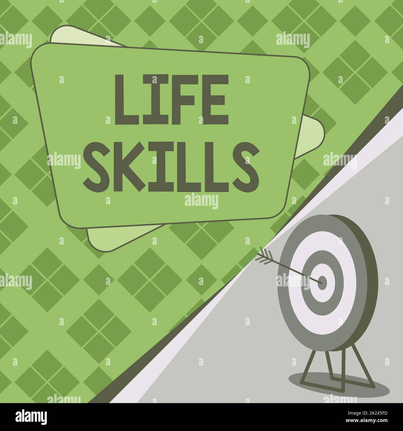 Konzeptionelle Darstellung Life Skills. Geschäftsüberblick, der notwendig oder wünschenswert ist vollständige Teilnahme an Everyday Target, wobei Bullseye das erfolgreich abgeschlossene Projekt repräsentiert. Stockfoto