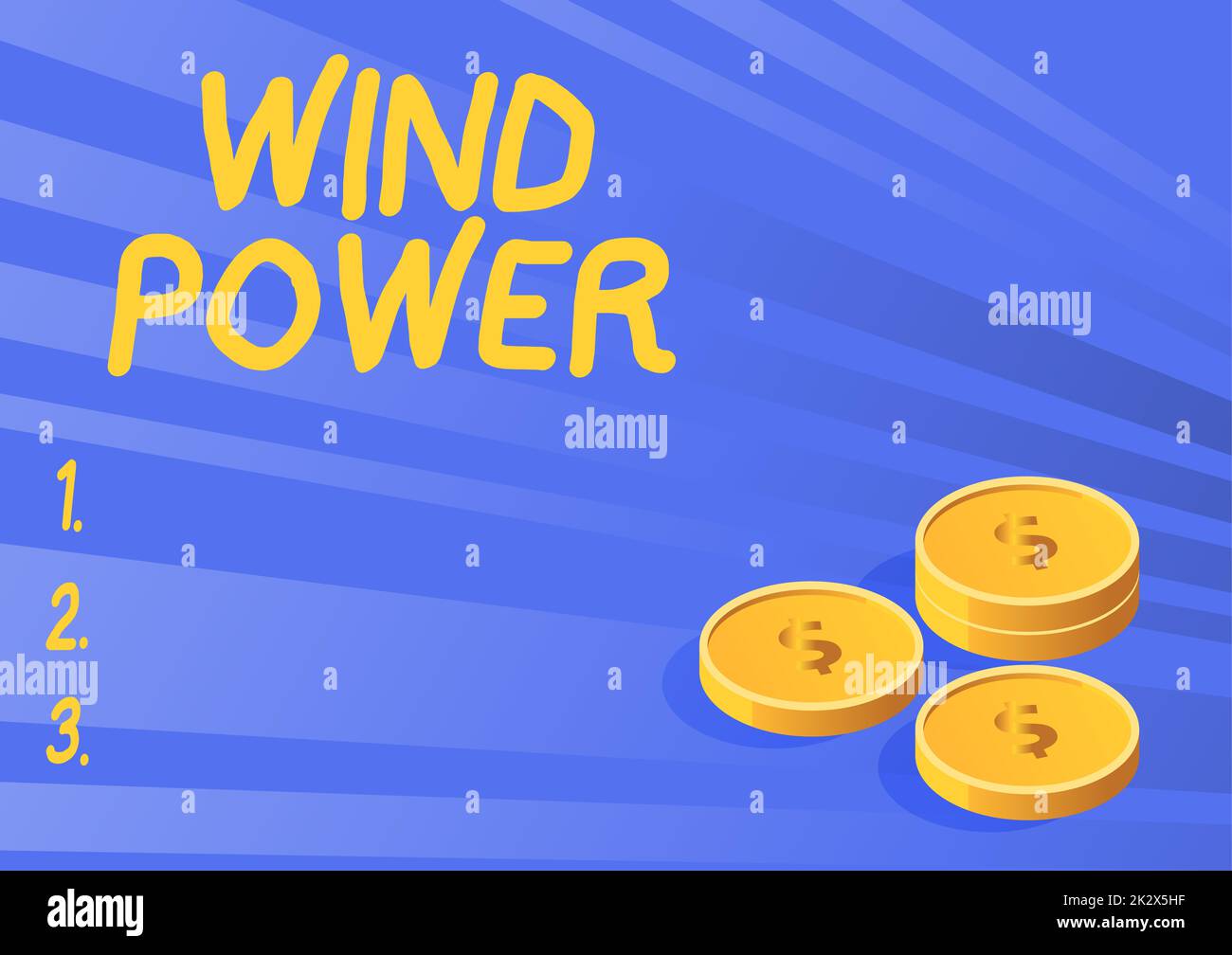 Konzeptunterschrift Windkraft. Internet-Konzept Nutzung des Luftstroms als mechanische Kraft, um Generatoren umzudrehen Münzen symbolisieren zukünftige Finanzpläne erfolgreiche Hypothekenberechnung. Stockfoto