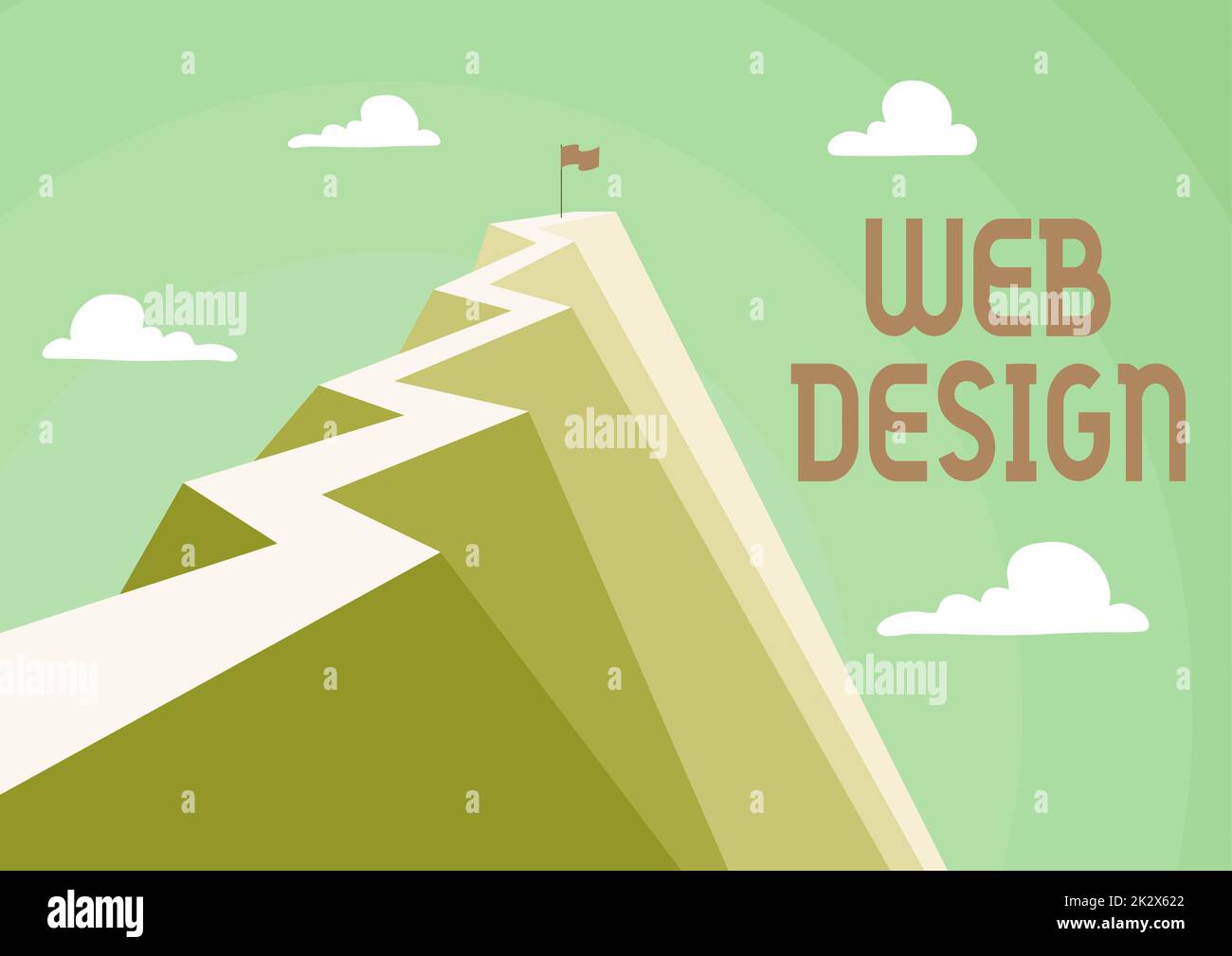 Textbeschriftung für Webdesign. Business Concept, der für die Produktion und Pflege von Websites verantwortlich ist Mountain zeigt hohe Straßen, die das Erreichen von Zielen symbolisieren. Stockfoto