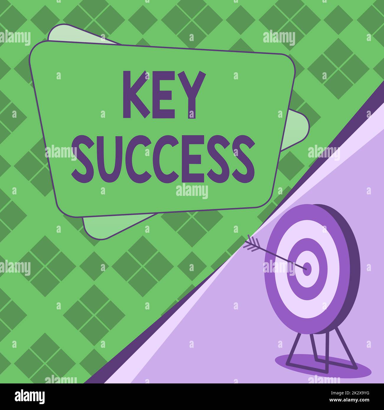 Das Schild zeigt Key Success an. Wortschatz, der in der Regel drei bis fünf Bereiche umfasst, auf die sich das Unternehmen konzentrieren kann, wobei Bullseye für ein erfolgreich abgeschlossenes Projekt steht. Stockfoto