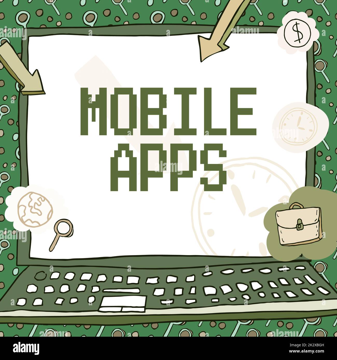 Handschrift Text Mobile Apps. Kleine Programme für konzeptionelle Fotos sind für Smartphones wie App-Stores oder App-Stores konzipiert. Poster mit monetären Symbolen, die die Pünktlichkeit der Mitarbeiter anzeigen. Stockfoto
