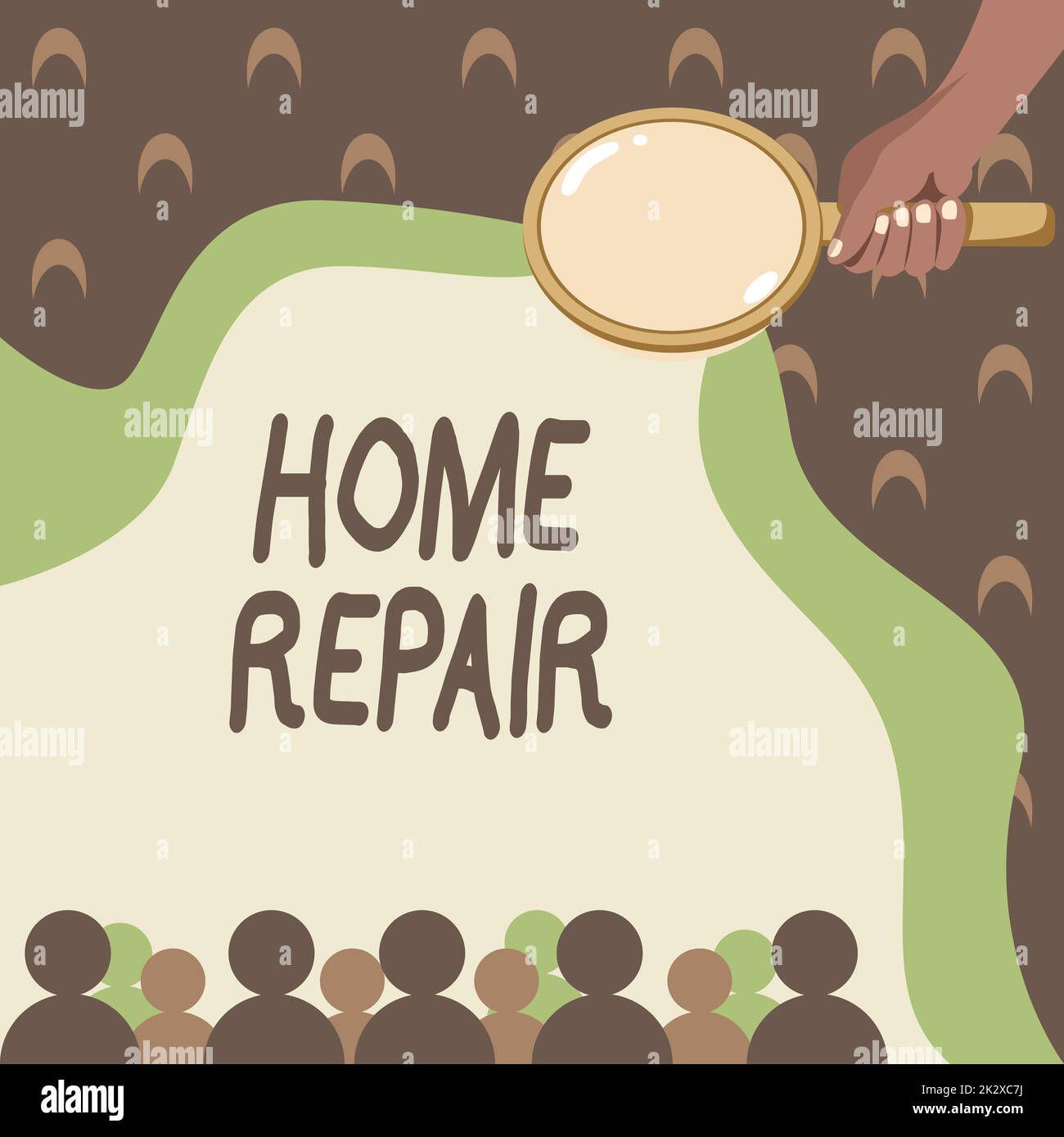 Inspiration mit dem Schild „Hausreparatur“. Geschäftsüberblick Instandhaltung oder Verbesserung Ihres eigenen Hauses durch eigene Werkzeuge Hand Halten Vergrößerungsglas Untersuchung der sozioökonomischen Struktur. Stockfoto