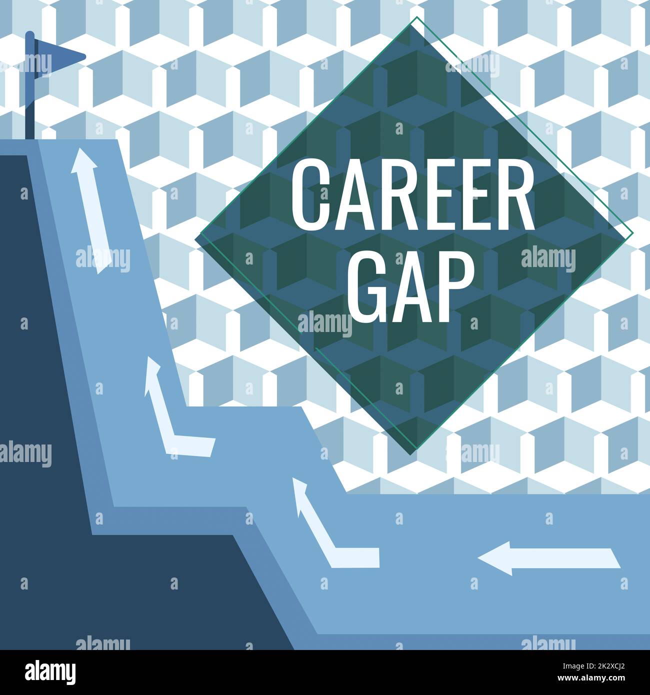 Text mit „Inspiration Career Gap“. Konzeptfoto Eine Szene, in der Sie für eine Weile nicht mehr für Ihren Beruf arbeiten. Zeichnen Sie Bergketten mit Straße, die zu erhöhter Flagge am oberen Ende führt. Stockfoto