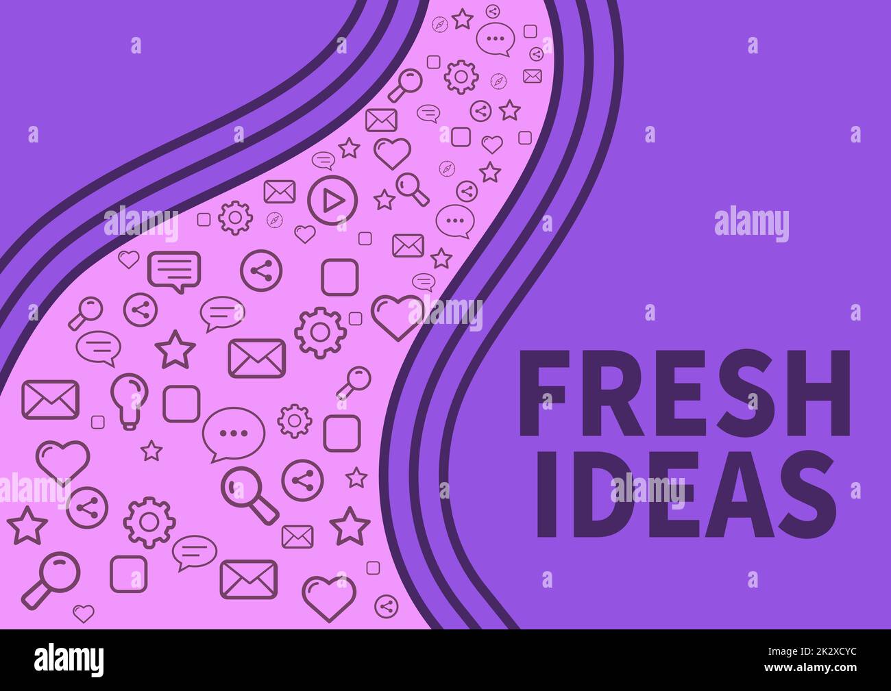 Begriffliche Beschriftung Neue Ideen. Konzeptionelle Fotoüberlegungen oder Vorschläge zur möglichen Vorgehensweise Symbole symbolisieren die Zusammenarbeit von Kollegen mit Online-Kommunikation. Stockfoto