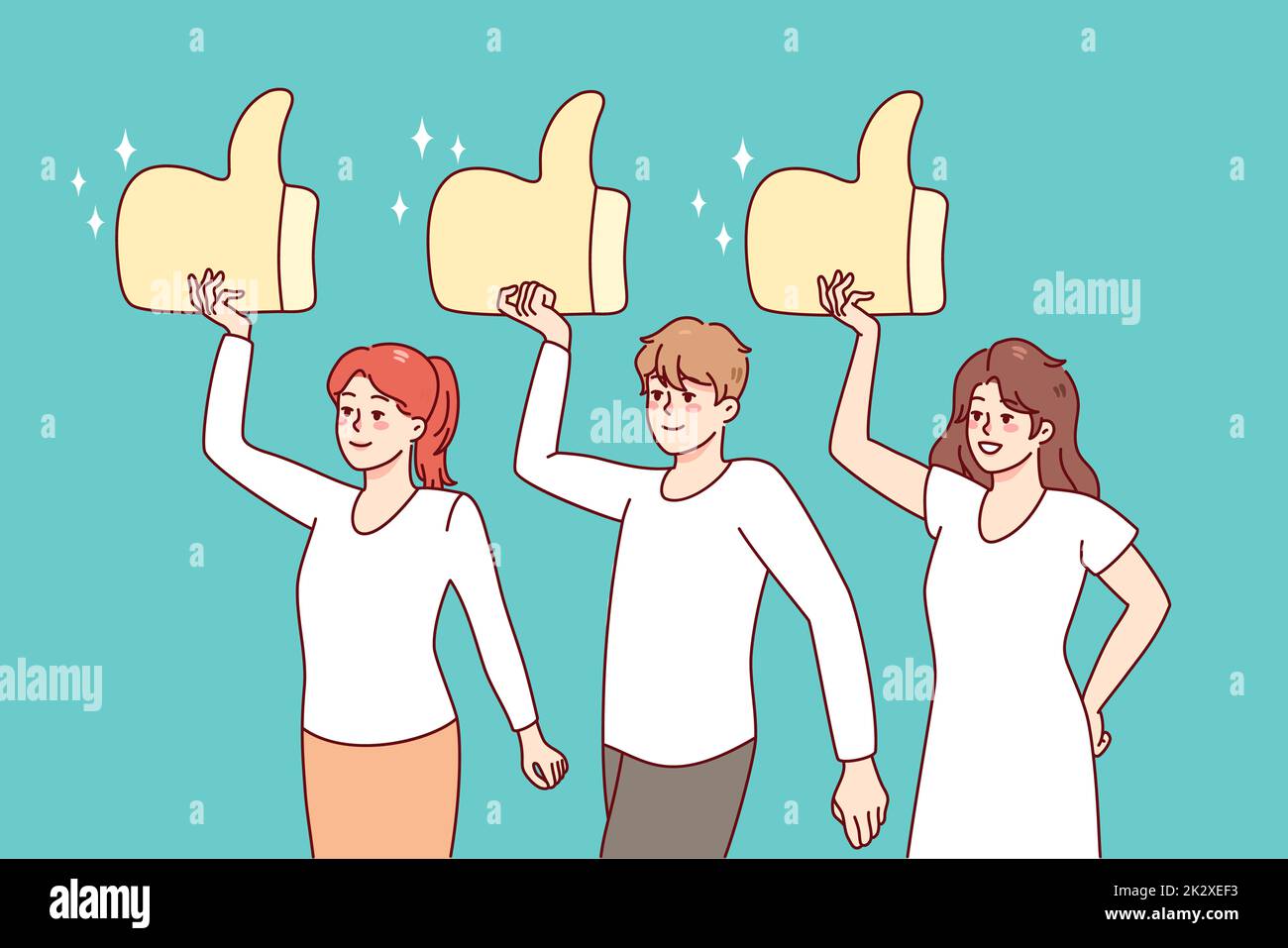 Leute, die riesige Schilder halten Stockfoto