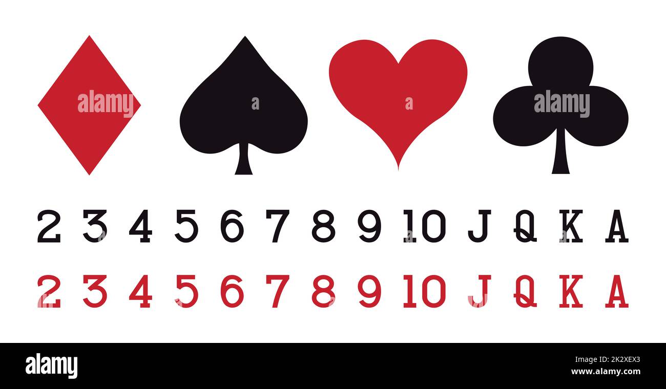 Setzen Sie die Spielkarten-Symbole des Elements Casino auf weißen Hintergrund - Vektor Stockfoto