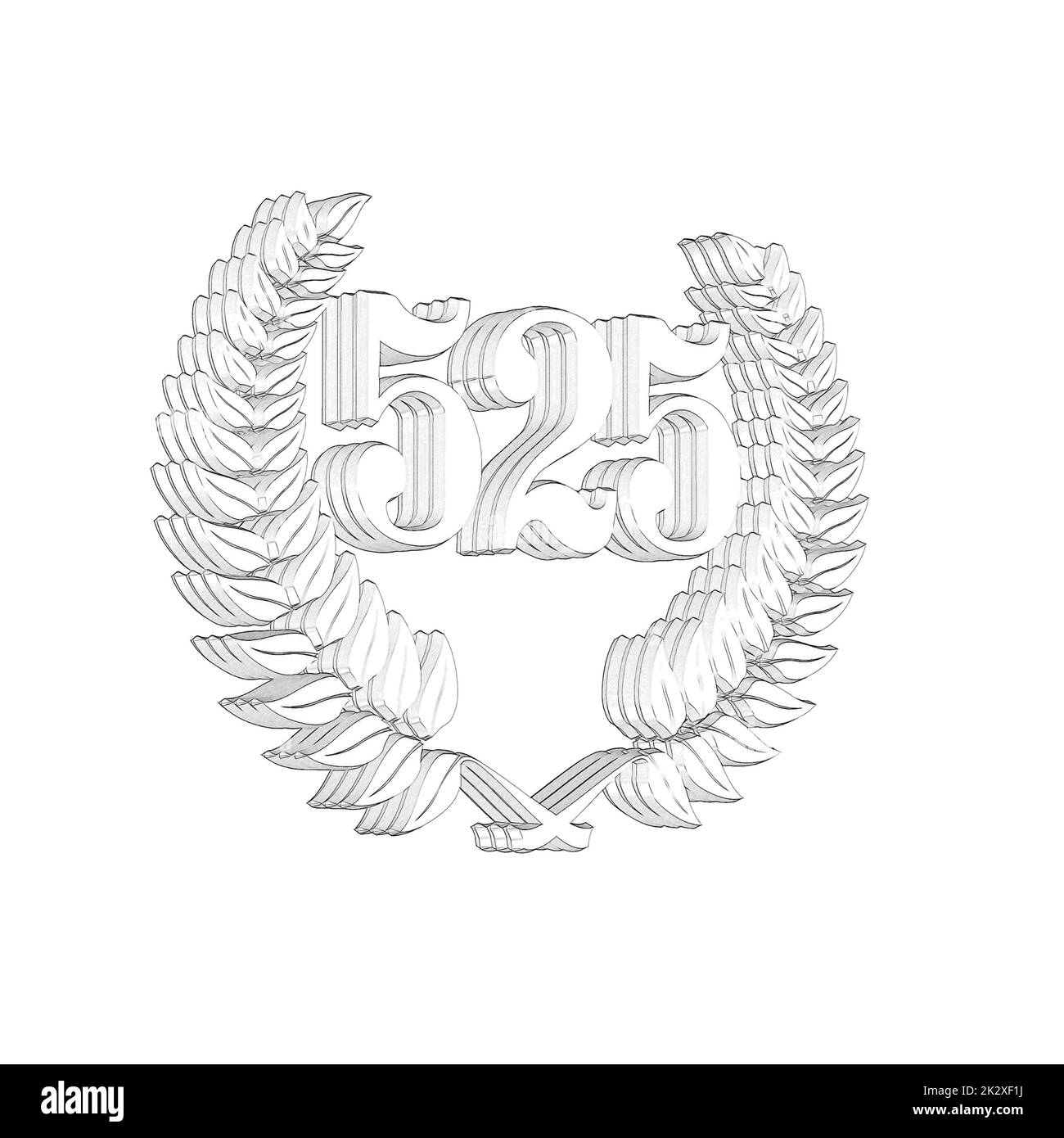 Nummer 525 mit Lorbeerkranz oder Ehrenkranz als 3D-Illustration, 3D-Darstellung Stockfoto