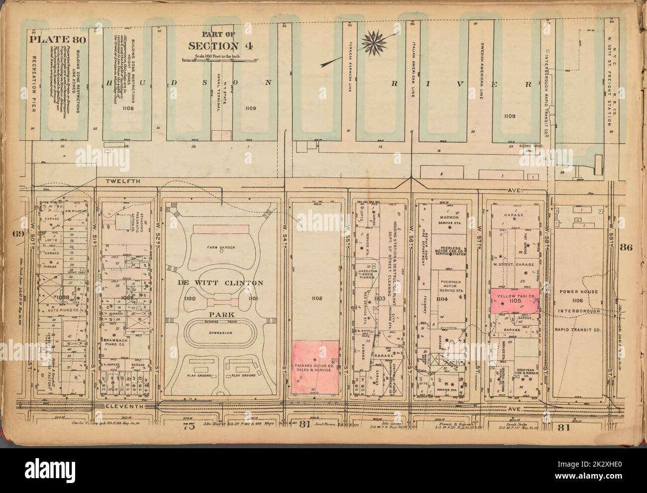 Kartografisch, Karten. 1927. Lionel Pincus und Prinzessin Firyal Map Division. Immobilien , New York (Bundesstaat) , New York, Manhattan (New York, N.Y.) Platte 80, Teil von Abschnitt 4: Begrenzt durch (Hudson River Piers) Twelfth Avenue, W. 59. Street, Eleventh Avenue und W. 50. Street Stockfoto